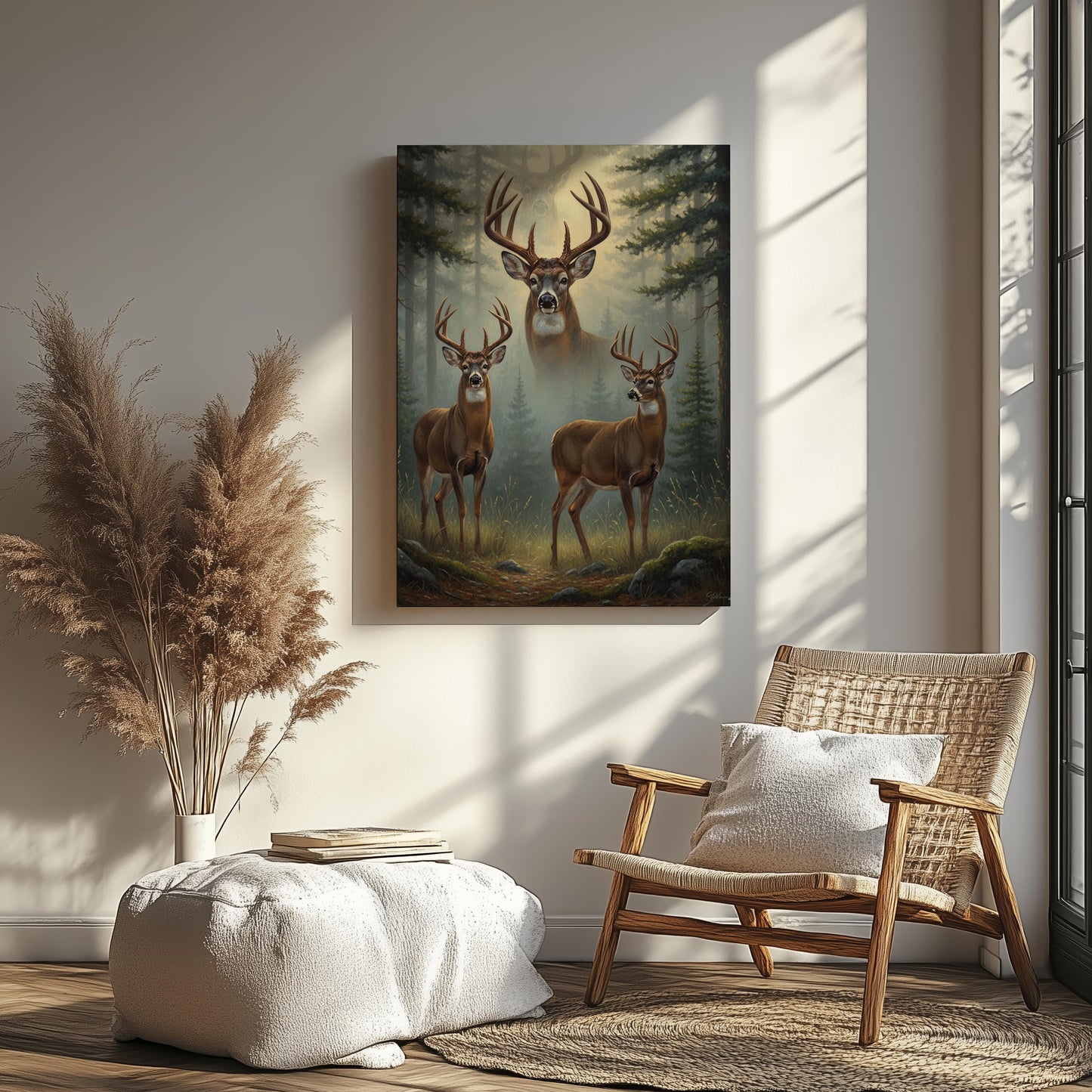 Deer Hunting Wall Art Canvas – Whitetail Bucks in Forest Print, Perfect Hunter Cabin Decor & Gift for Men