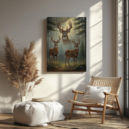 Deer Hunting Wall Art Canvas – Whitetail Bucks in Forest Print, Perfect Hunter Cabin Decor & Gift for Men