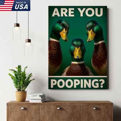 Funny Duck Bathroom Canvas Wall Art – Mallard Humor Decor – Rustic Lodge or Cabin Gift