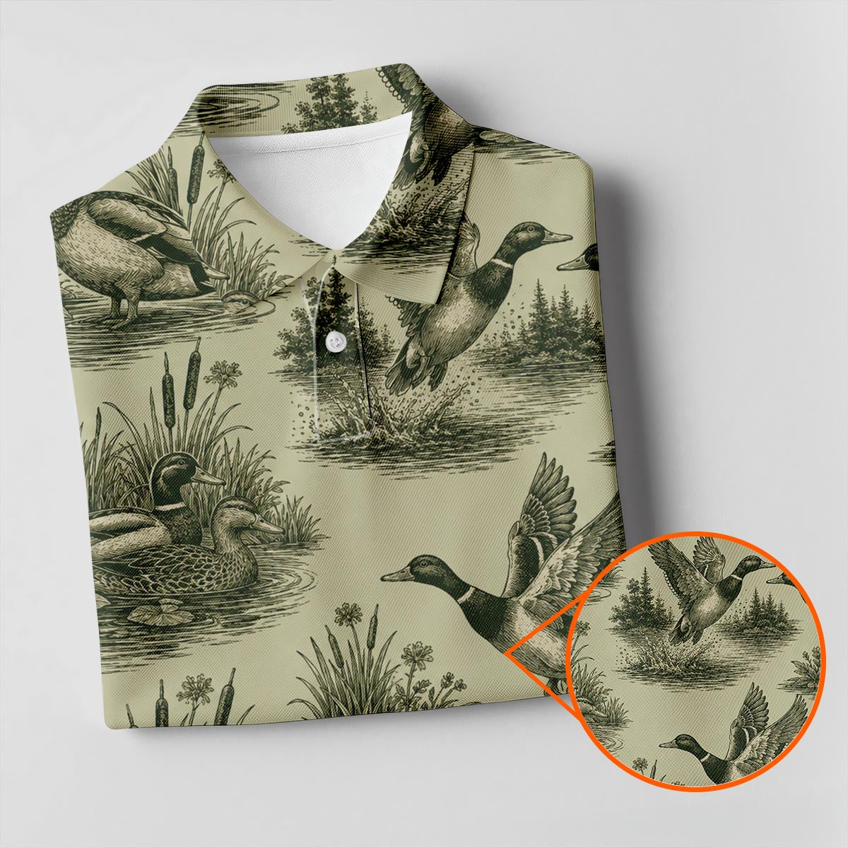 Mallard Duck Hunting Polo Shirt Vintage Sketch Pattern Gift For Men