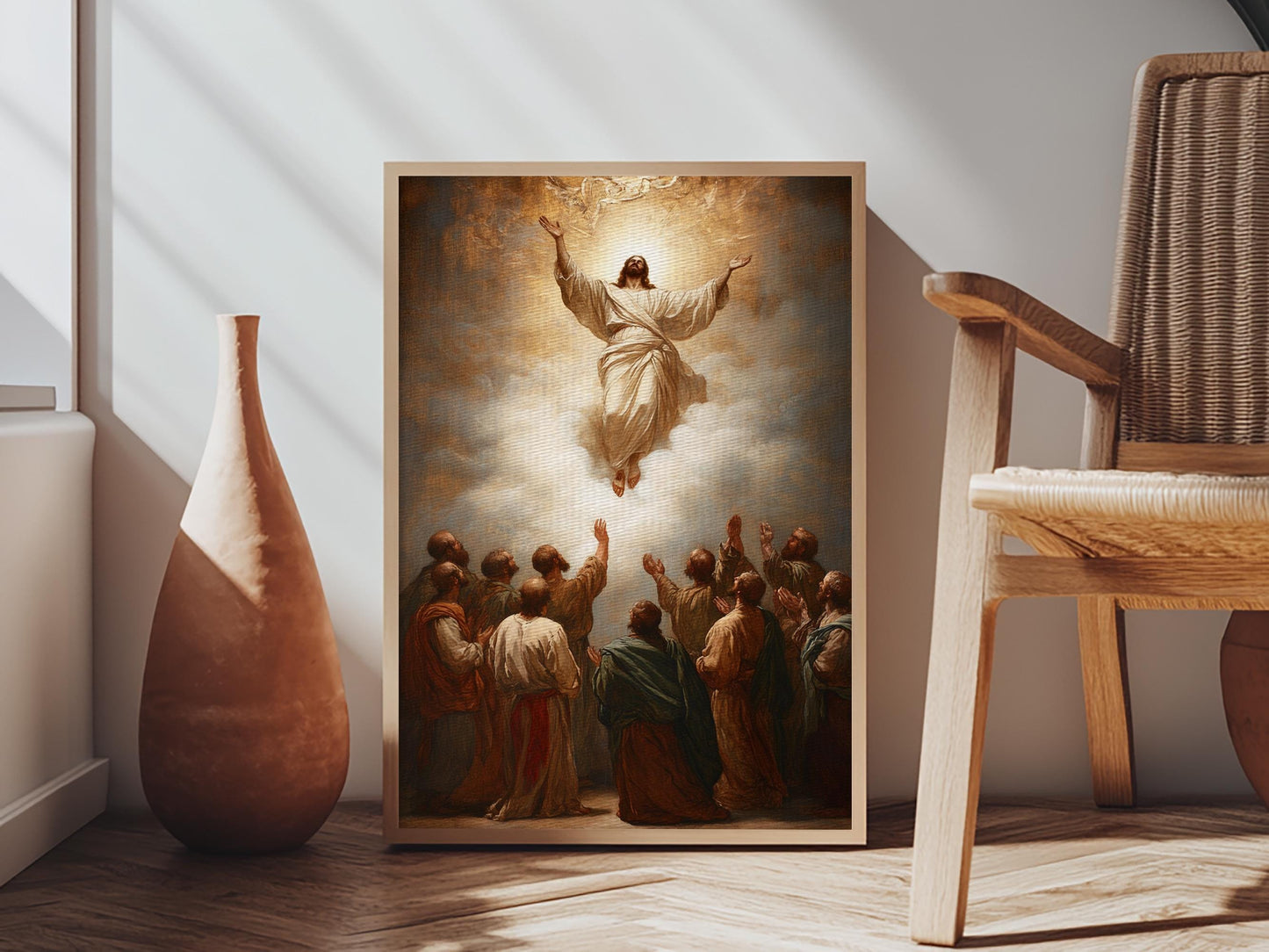 Ascension of Christ Rising into Heaven Framed Canvas Print Wall art