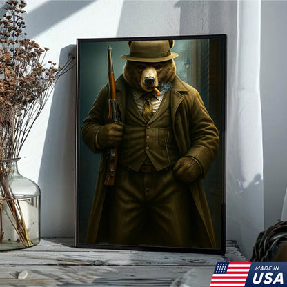 Vintage Gentleman Bear Hunter Canvas – Rustic Lodge Wall Art for Hunters & Outdoorsmen
