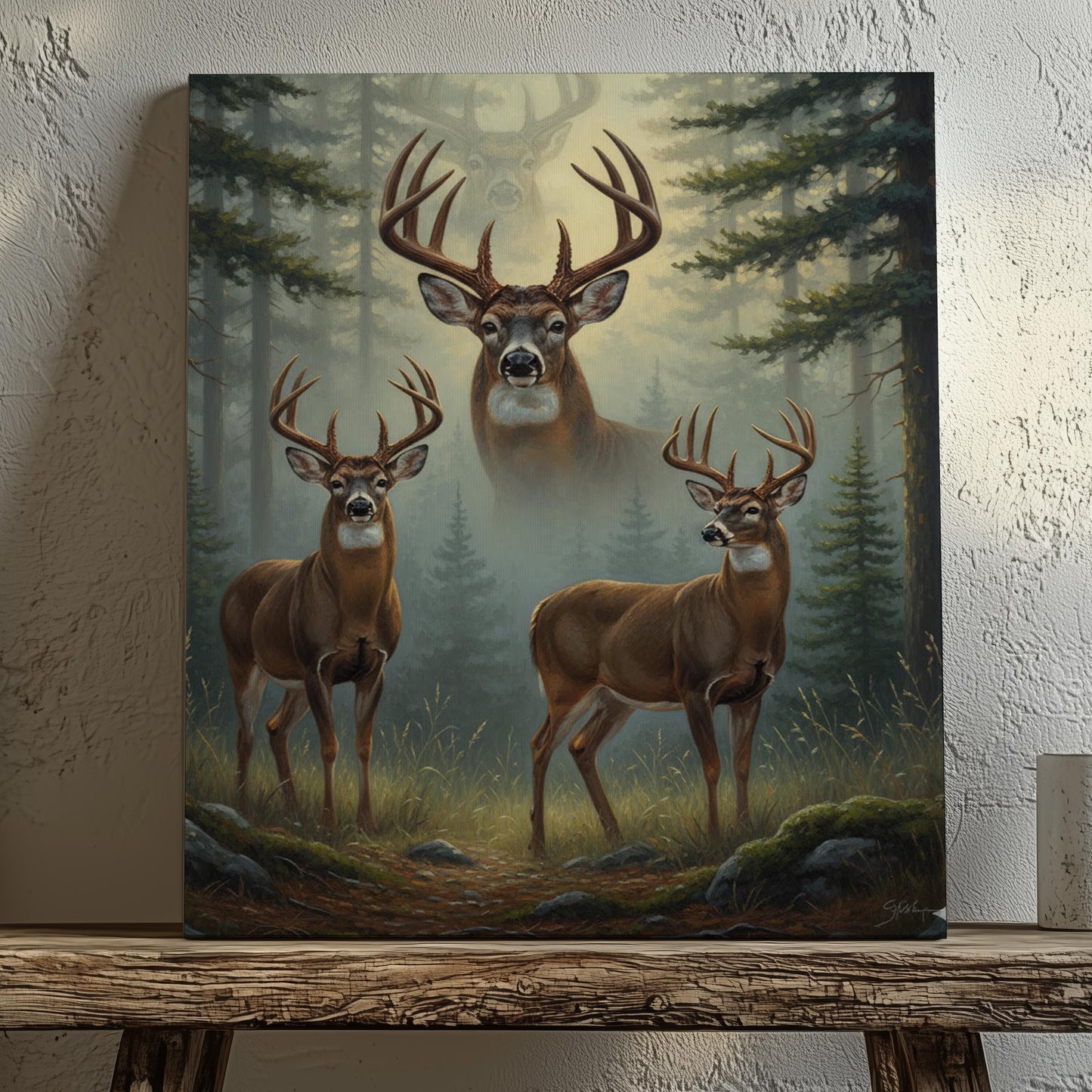 Deer Hunting Wall Art Canvas – Whitetail Bucks in Forest Print, Perfect Hunter Cabin Decor & Gift for Men