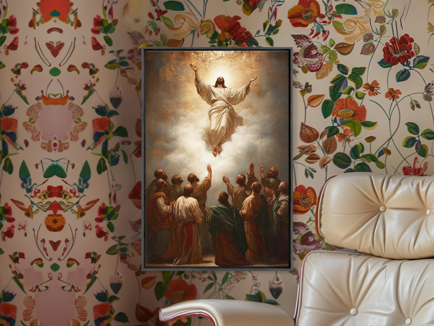 Ascension of Christ Rising into Heaven Framed Canvas Print Wall art