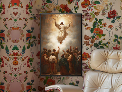 Ascension of Christ Rising into Heaven Framed Canvas Print Wall art
