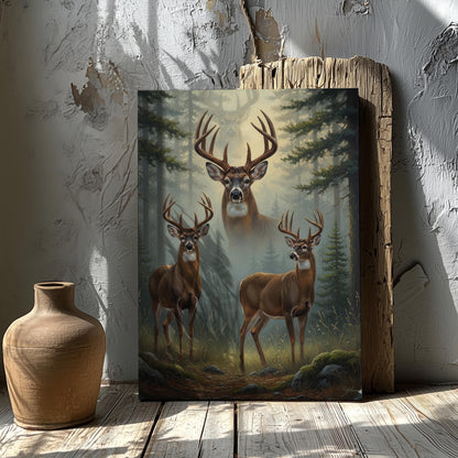 Deer Hunting Wall Art Canvas – Whitetail Bucks in Forest Print, Perfect Hunter Cabin Decor & Gift for Men