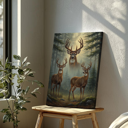 Deer Hunting Wall Art Canvas – Whitetail Bucks in Forest Print, Perfect Hunter Cabin Decor & Gift for Men