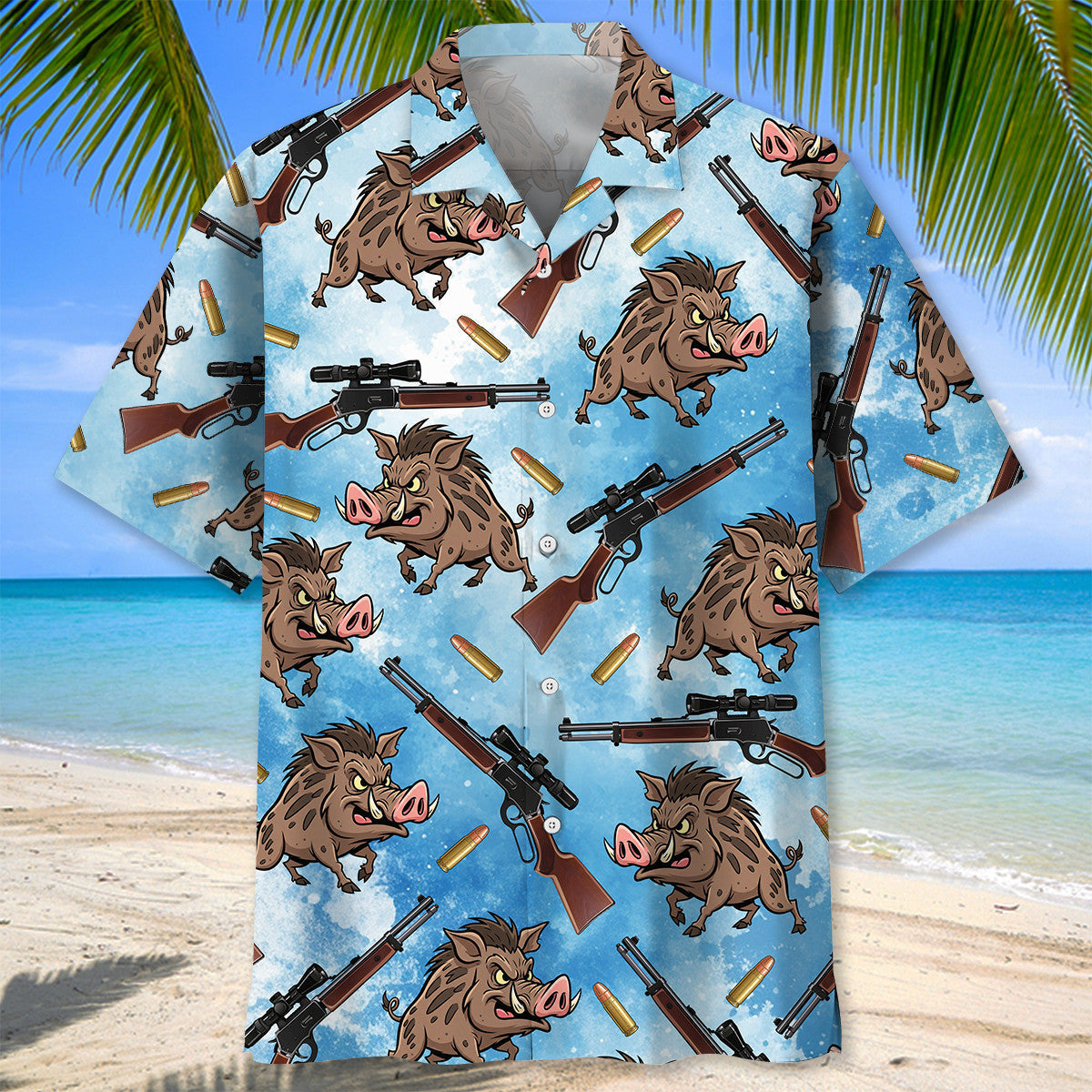 Hog Hunting Blue Hawaiian Shirt