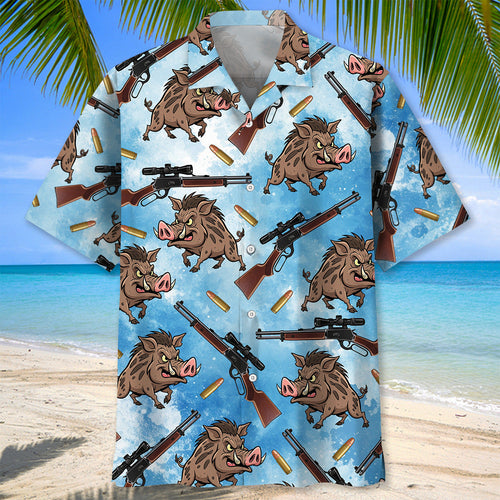 Hog Hunting Blue Hawaiian Shirt