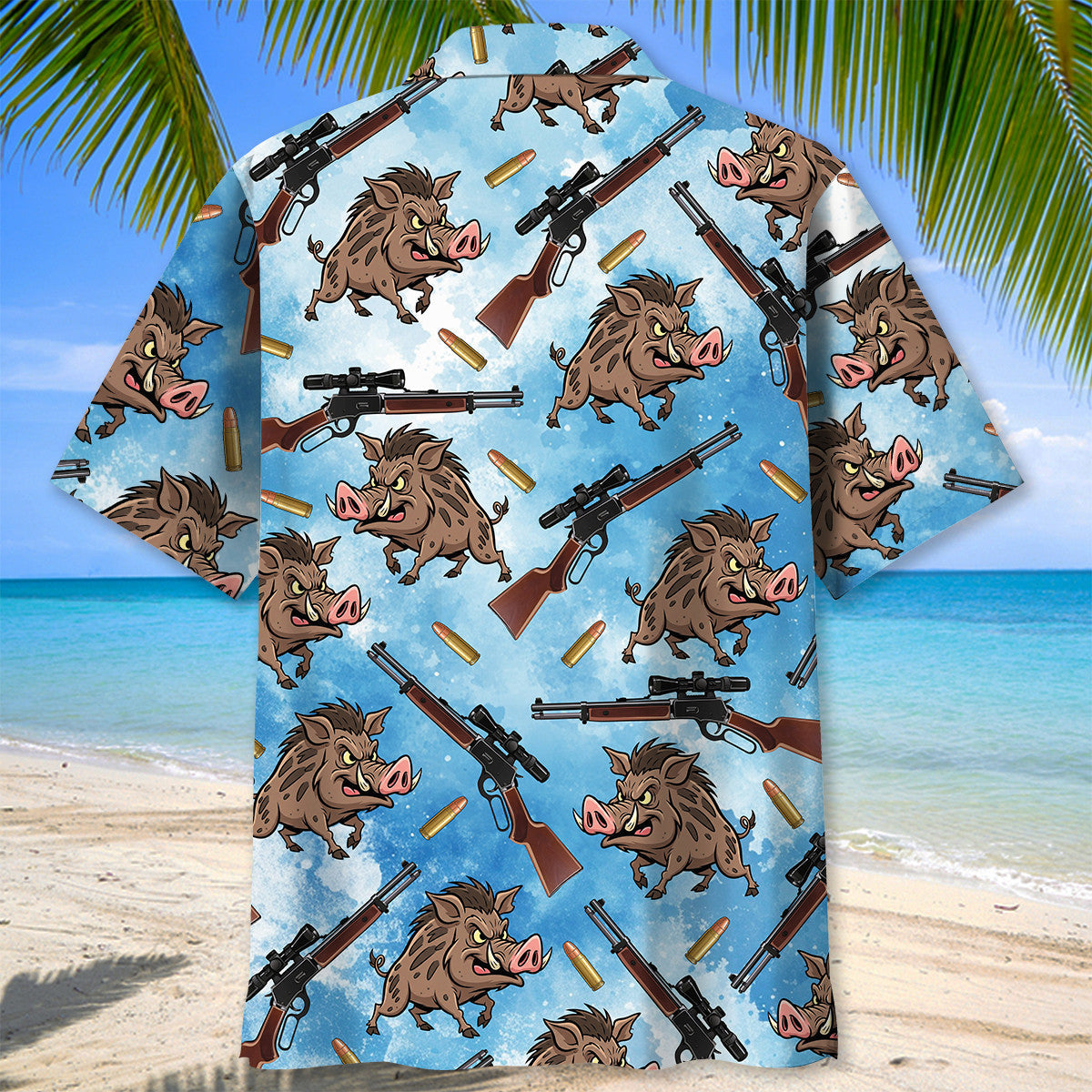 Hog Hunting Blue Hawaiian Shirt