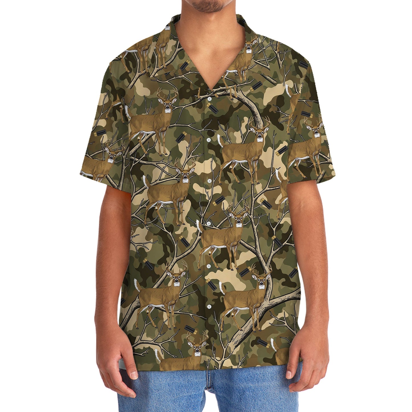 Camouflage White Tailed Deer Hunting Hawaiian Shirt