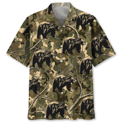 Camouflage Black Bear Hunting Hawaiian Shirt
