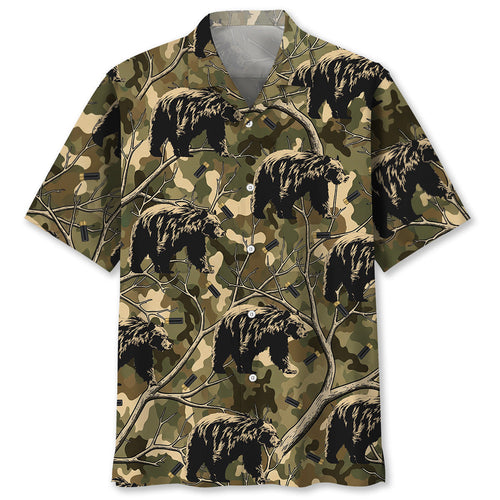 Camouflage Black Bear Hunting Hawaiian Shirt