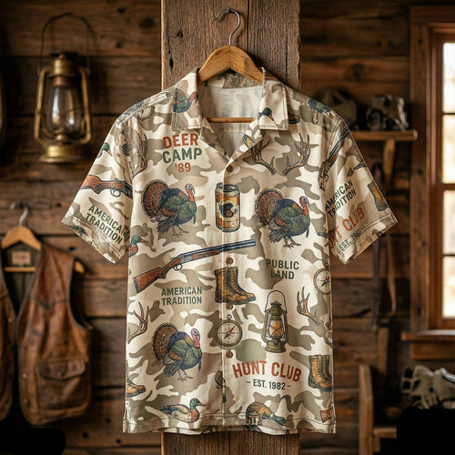 Turkey Hunting Beige Camo Pattern Hawaiian Shirt T1058
