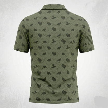 Turkey Hunting Camo Diamond Print Green Polo Shirt TP1003