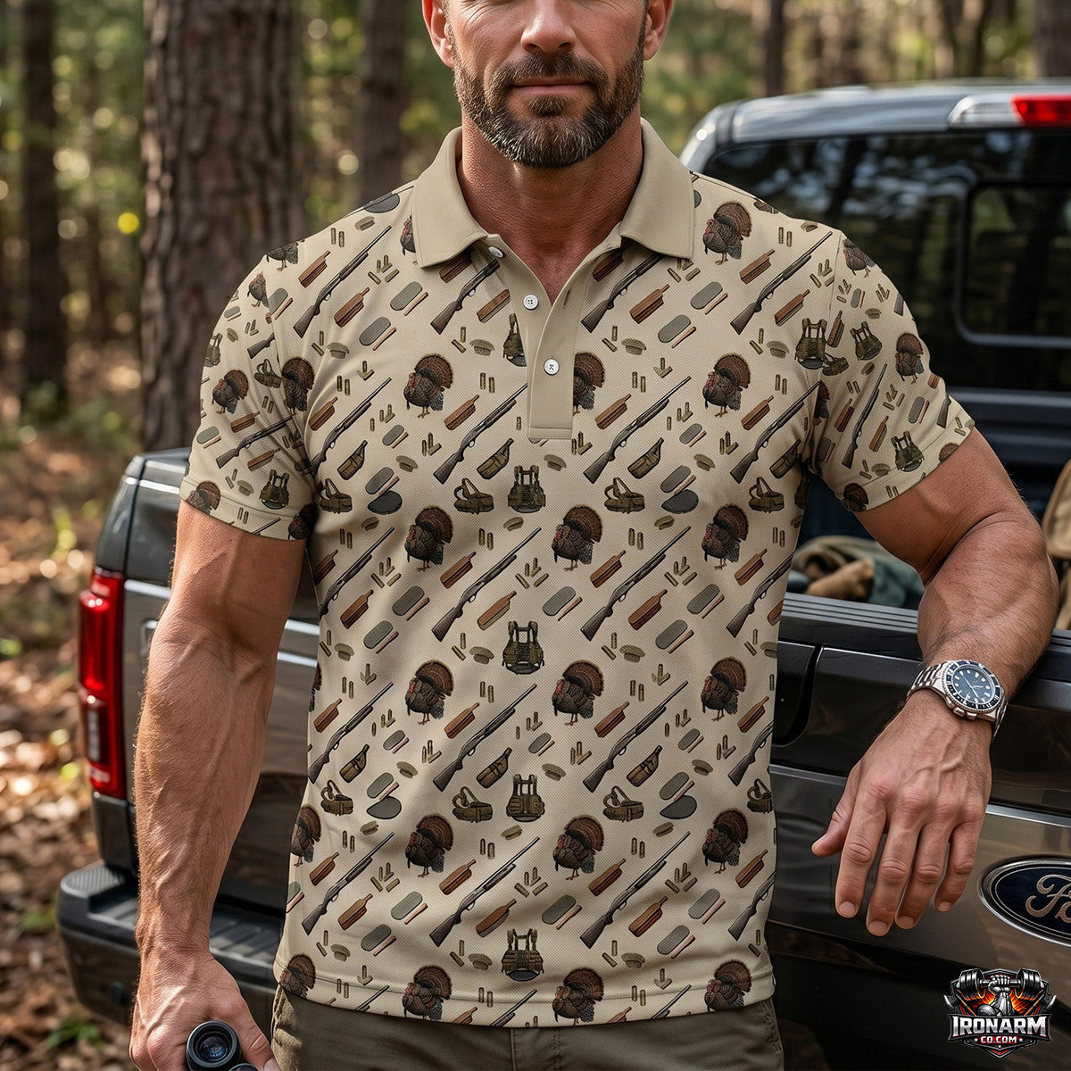 Turkey Hunting Gear Pattern Polo Shirt, fatherday Polo Shirt For men TP1011