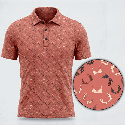 Deer Hunting Antler Mini Print Pink Polo Shirt DP1001