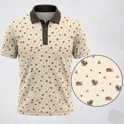 Vintage Americana Turkey Hunting Print Polo Shirt TP1015