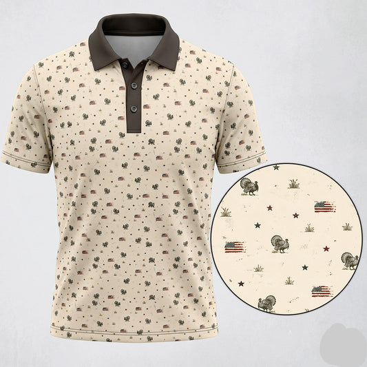 Vintage Americana Turkey Hunting Print Polo Shirt TP1015