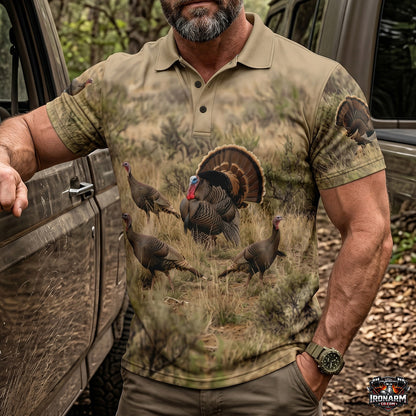 Wild Turkey Hunting Scene Polo Shirt TP1022