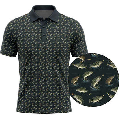 Jumping Bass Fishing Pattern Polo Shirt BFP1006