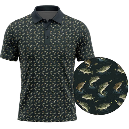 Jumping Bass Fishing Pattern Polo Shirt BFP1006