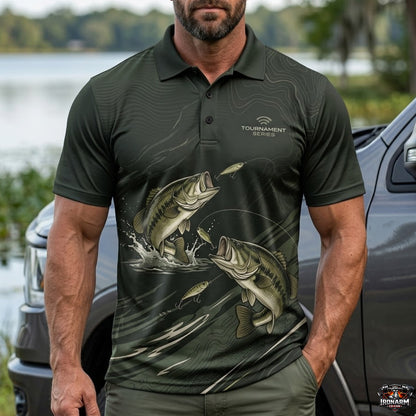 Tournament Bass Fishing Scene Print Polo Shirt BFP1008