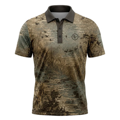 Duck Hunting Waterfowl Wetland Camo Pattern Polo Shirt DHP1004