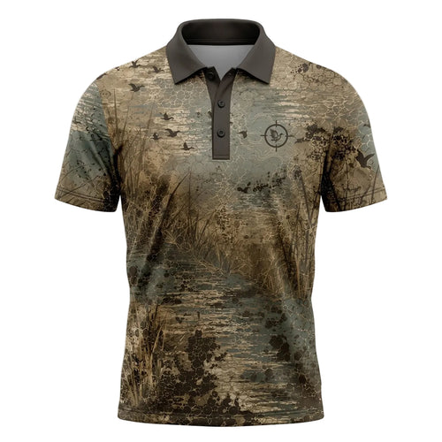 Duck Hunting Waterfowl Wetland Camo Pattern Polo Shirt DHP1004