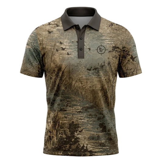 Duck Hunting Waterfowl Wetland Camo Pattern Polo Shirt DHP1004