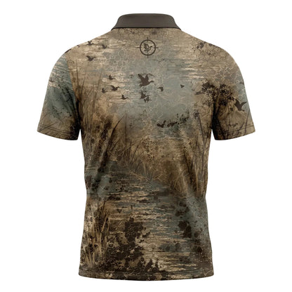 Duck Hunting Waterfowl Wetland Camo Pattern Polo Shirt DHP1004