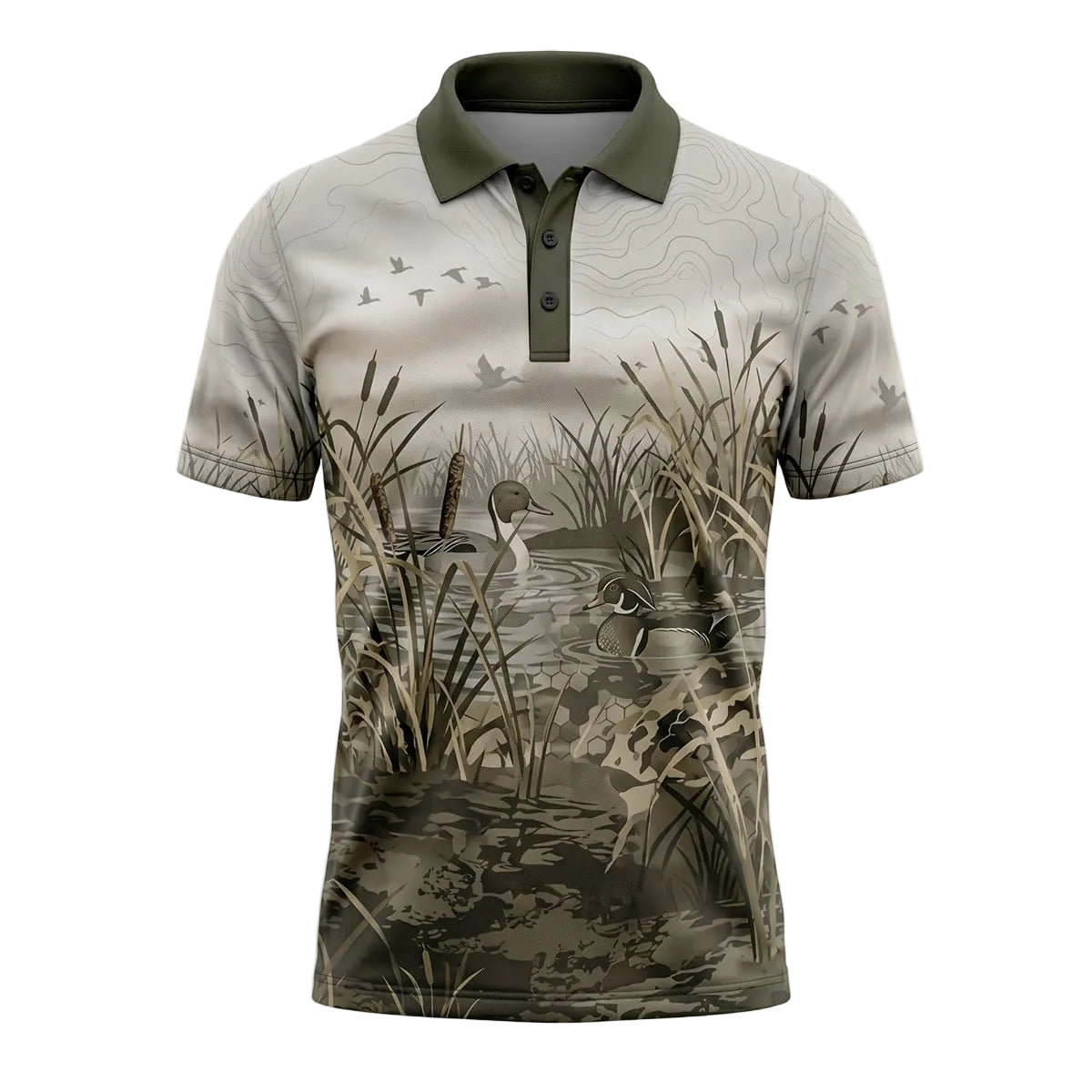 Duck Hunting Waterfowl Marsh Landscape Pattern Polo Shirt DHP1005
