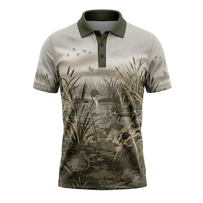 Duck Hunting Waterfowl Marsh Landscape Pattern Polo Shirt DHP1005