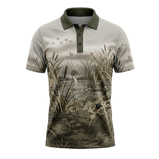 Duck Hunting Waterfowl Marsh Landscape Pattern Polo Shirt DHP1005