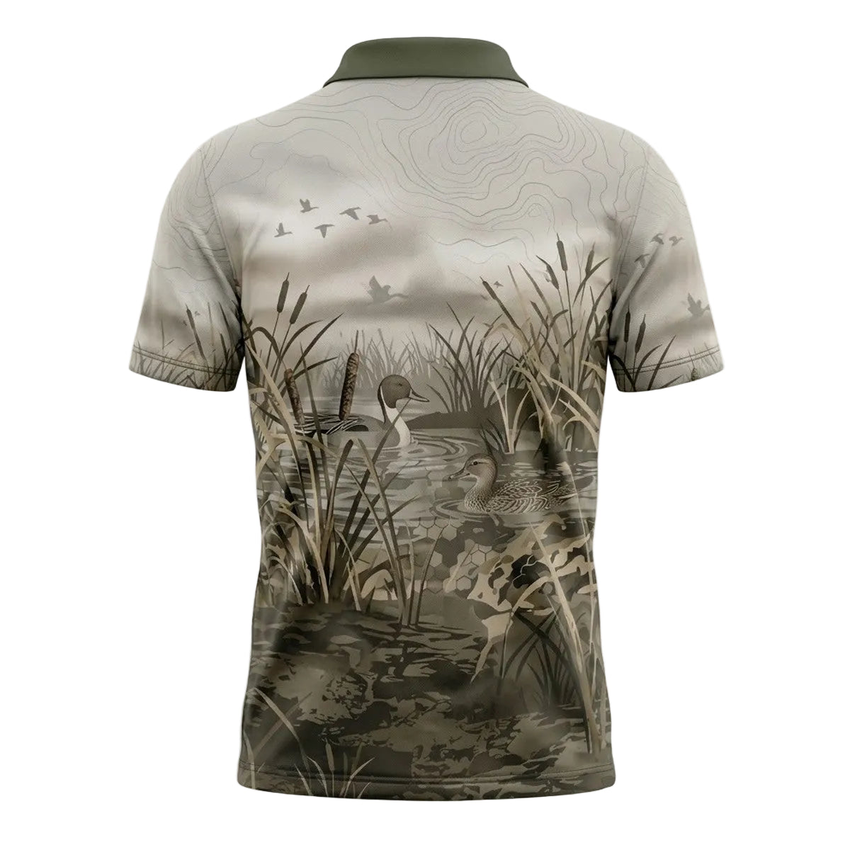 Duck Hunting Waterfowl Marsh Landscape Pattern Polo Shirt DHP1005