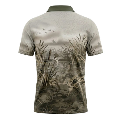 Duck Hunting Waterfowl Marsh Landscape Pattern Polo Shirt DHP1005