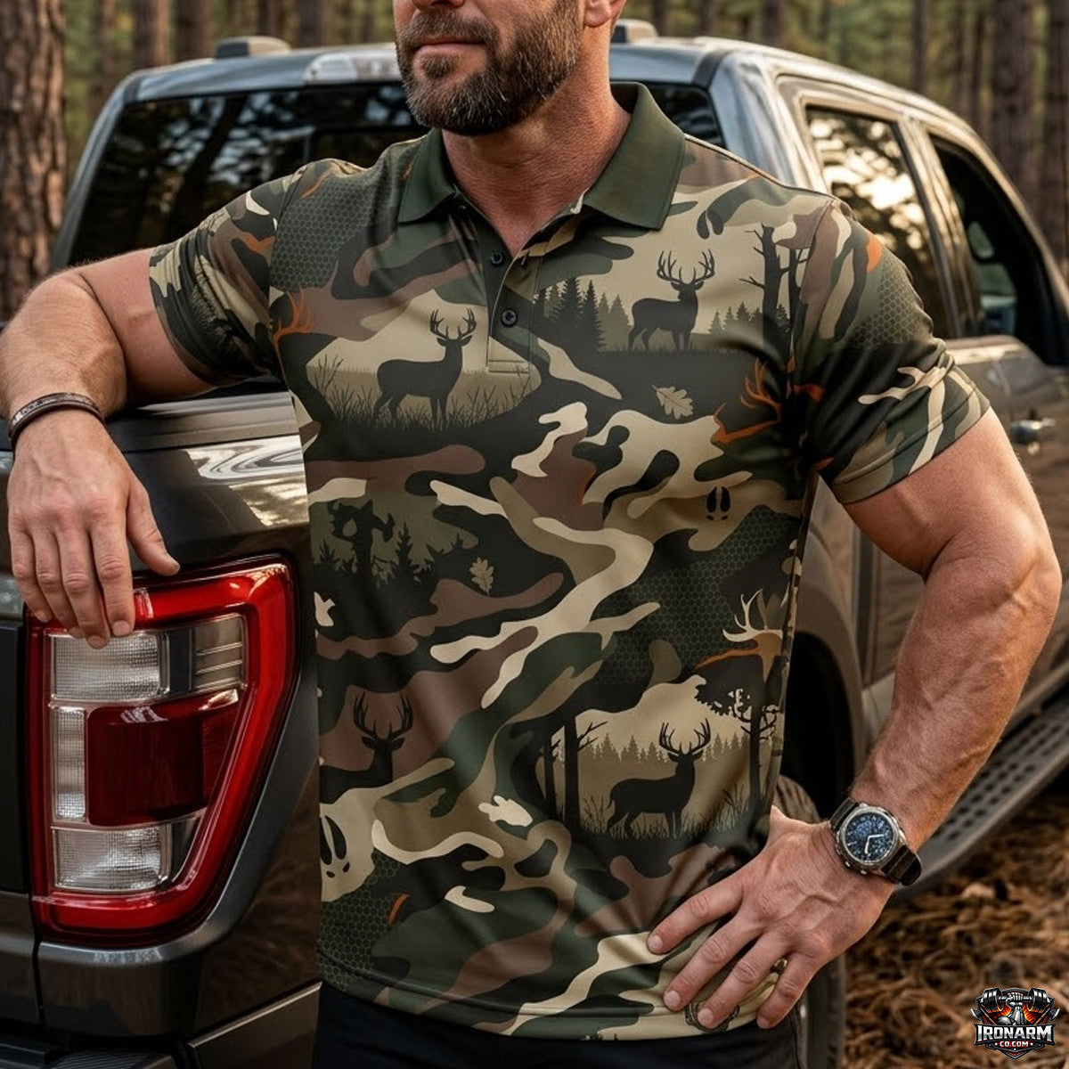 Deer Hunting Whitetail Deer Hunting Camo Print Polo Shirt DP1004