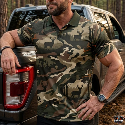 Deer Hunting Whitetail Deer Hunting Camo Print Polo Shirt DP1004
