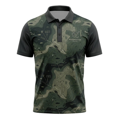 Topographic Bass Fishing Pattern Polo Shirt BFP1009