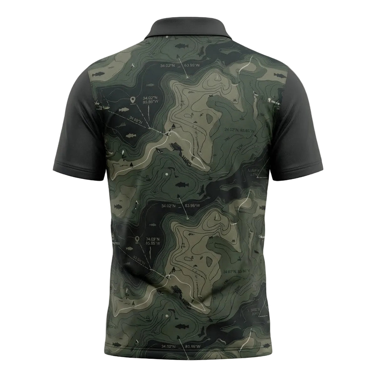 Topographic Bass Fishing Pattern Polo Shirt BFP1009