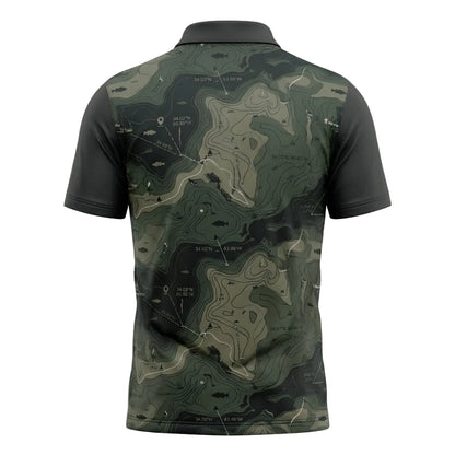 Topographic Bass Fishing Pattern Polo Shirt BFP1009