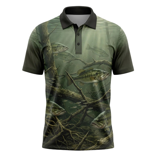 Fish Submerged Bass Habitat Pattern Polo Shirt BFP1010
