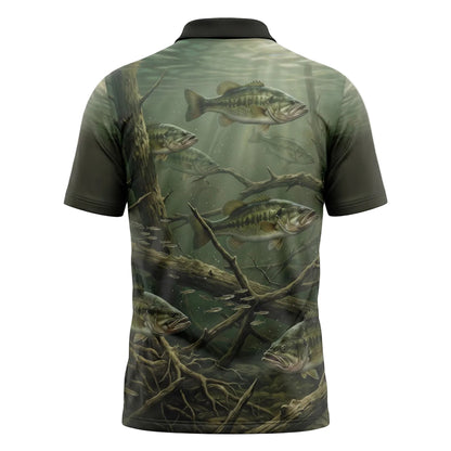 Fish Submerged Bass Habitat Pattern Polo Shirt BFP1010