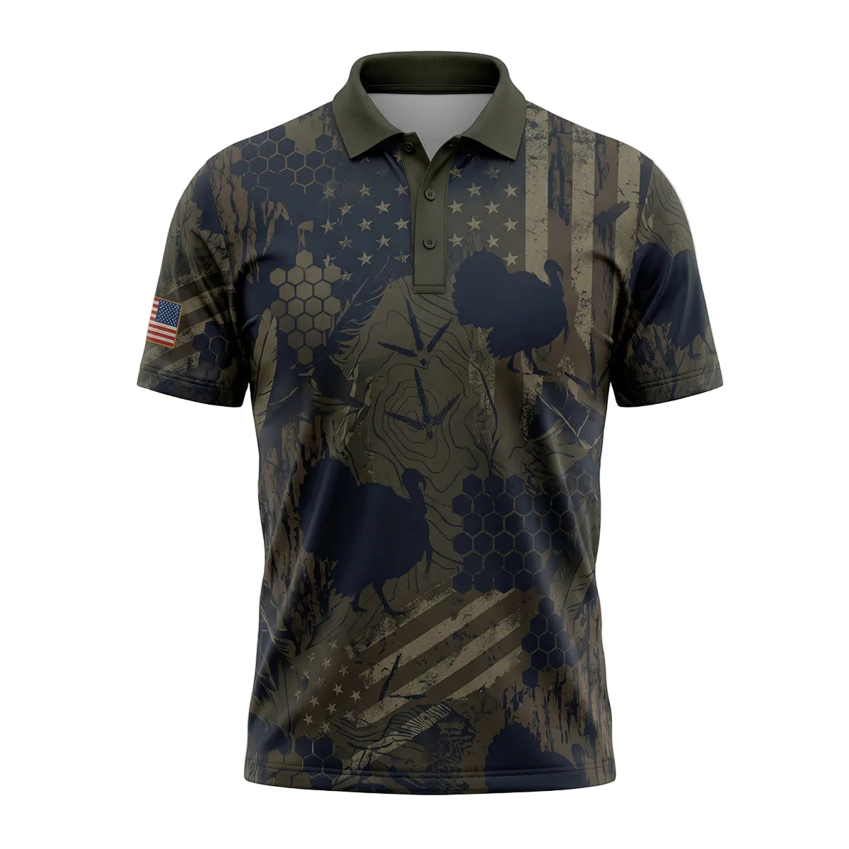 USA Turkey Shadow Camo Print Polo Shirt TP1036