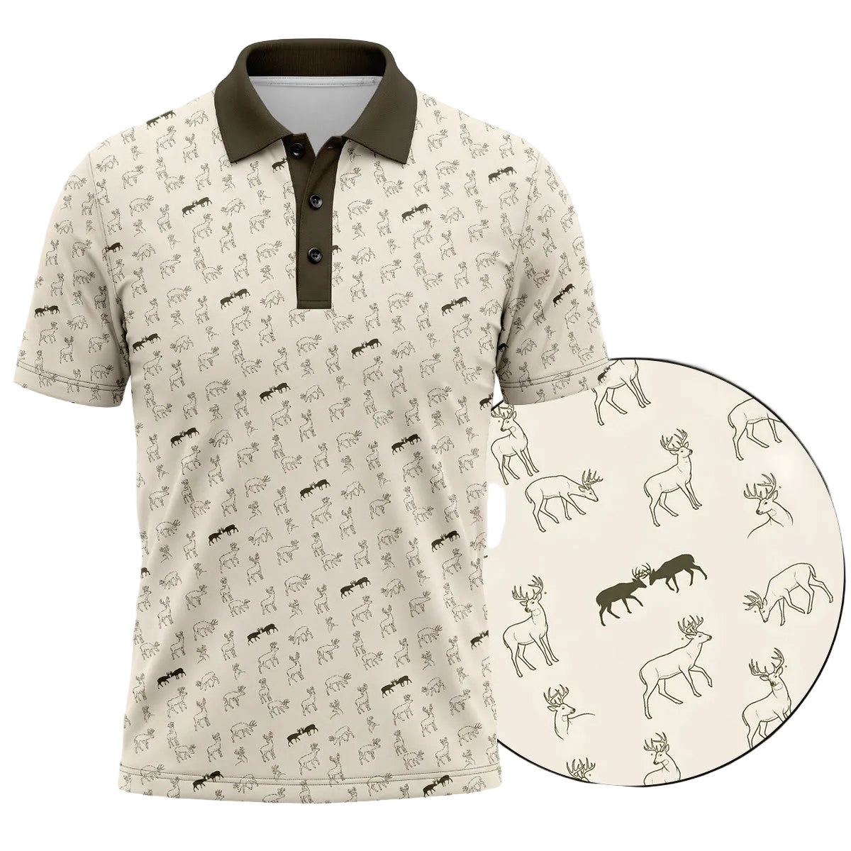 Whitetail Deer Sketch Print Polo Shirt DP1007