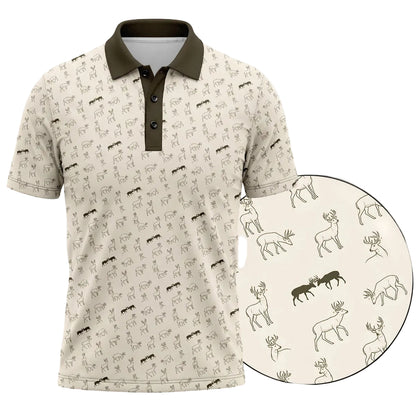 Whitetail Deer Sketch Print Polo Shirt DP1007