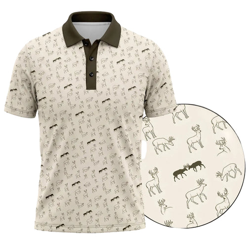 Whitetail Deer Sketch Print Polo Shirt DP1007