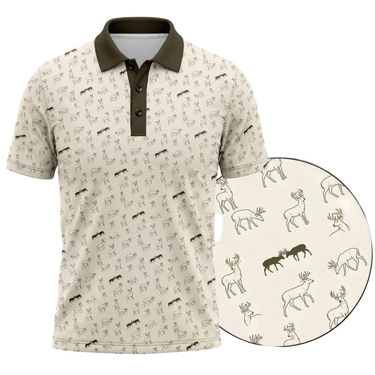 Whitetail Deer Sketch Print Polo Shirt DP1007