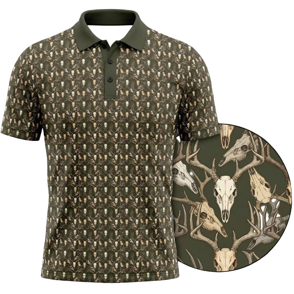 Deer Whitetail Skull Antler Print Polo Shirt DP1008