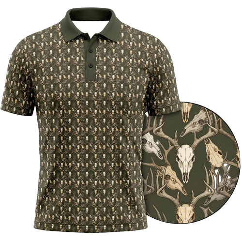 Deer Whitetail Skull Antler Print Polo Shirt DP1008